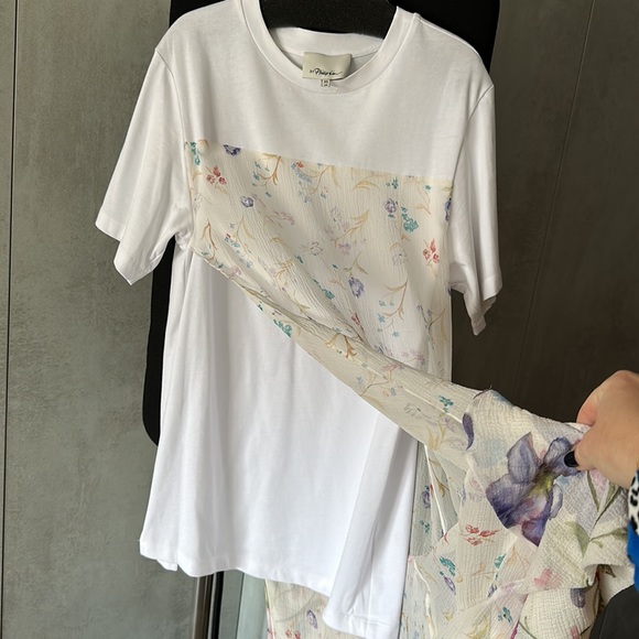 3.1 Phillip Lin Chiffon Floral Ruffled T-shirt Size XS - Picture 6 of 8